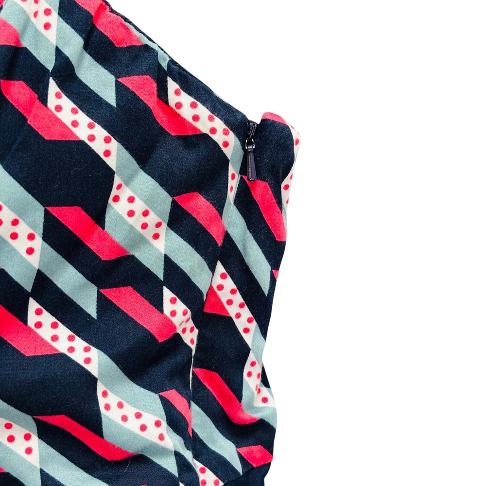 Maeve Anthropologie Navy Pink Geometric Bow Sweetheart Cotton Mini Dress Size 8 - Picture 3 of 11
